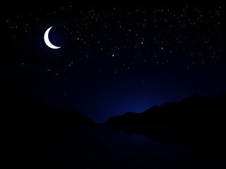 moon in the sky with sea