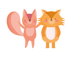 happy cute squirrel and fox cartoon character