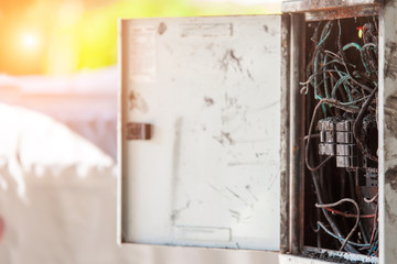 Short circuit faults burnt consumer unit.Electricity short circuit, Electric control cabinet