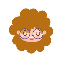 cute face curly hair girl with glasses facial expression