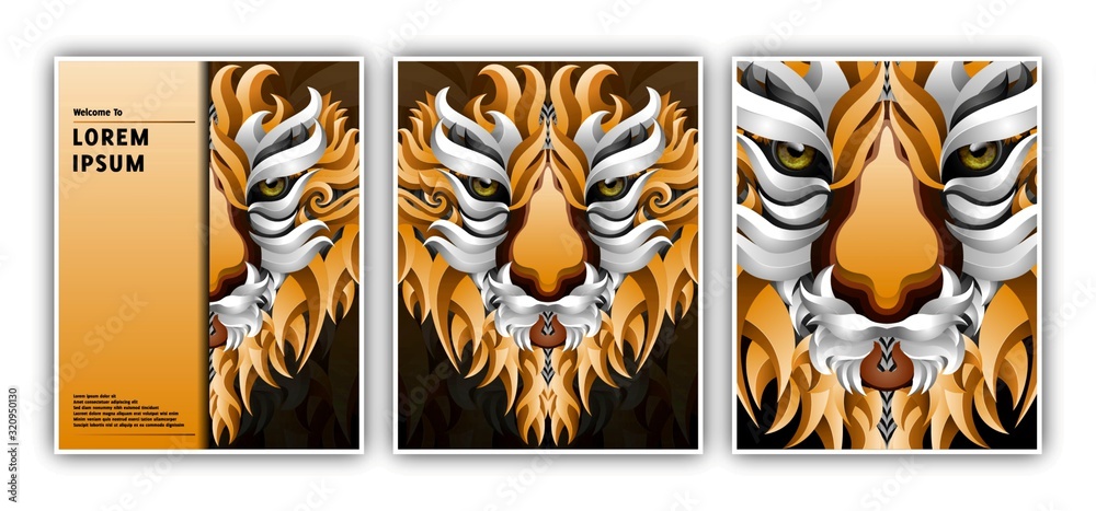 Wall mural vector illustration of vector illustration banner template with tiger head gradient style