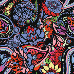 Seamless floral pattern in vintage oriental paisley style.