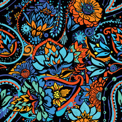 Seamless floral pattern in vintage oriental paisley style.