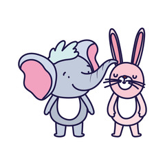 little elephant and rabbit cartoon character on white background
