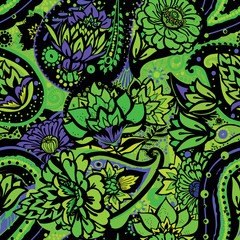 Seamless floral pattern in vintage oriental paisley style.