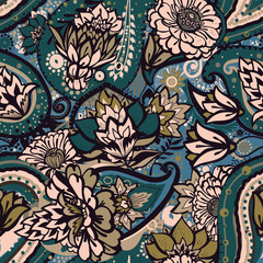 Seamless floral pattern in vintage oriental paisley style.