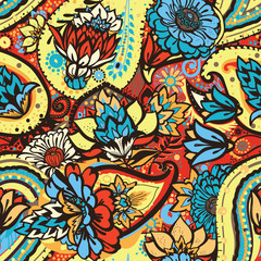 Seamless floral pattern in vintage oriental paisley style.