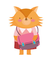 back to school education cute fox with schoolbag