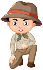 Cute boy in safari outfit on white background