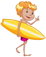 Athlete holding surfboard on white background