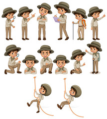 Boy in safari outfit doing different things © blueringmedia