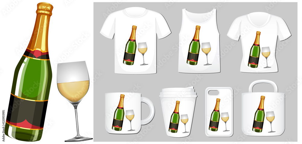 Canvas Prints champagne bottle and glass on many product templates