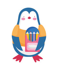 back to school education cute penguin with pencil color in box class