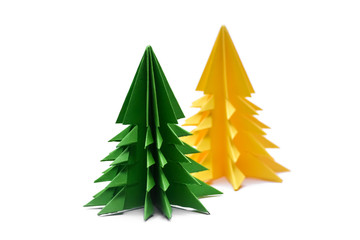 Paper christmas trees isolated on white background