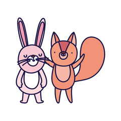 little rabbit and squirrel cartoon character on white background