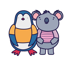 cute koala and penguin with shirt cartoon character