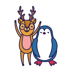 cute deer and penguin cartoon on white background