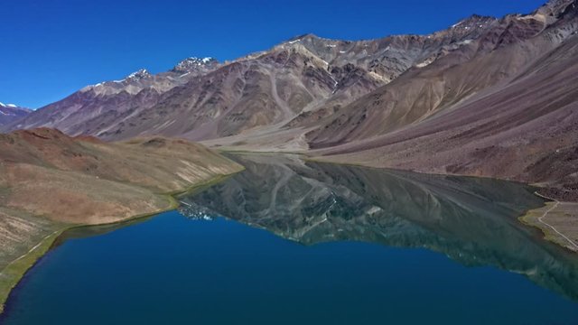 Aerial shot of chandratal lake , spiti valley | coming down