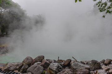 The famous beitou hot springs thermal valley, natural hot spring in north of Taipei City with a lot of steam. Natural concept.