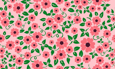 Cute template for spring, with seamless leaf and flower pattern background design.