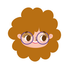 cute face curly hair girl with glasses facial expression