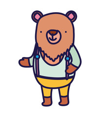 cute bear with clothes cartoon character on white background