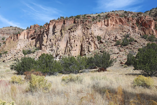 Cliffs and countryside at Bandelier National Monument, New Mexico