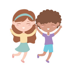happy childrens day, little boy and girl celebration excited cartoon