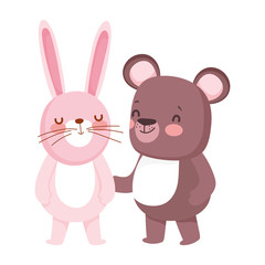 Obraz na płótnie Canvas little teddy bear and rabbit cartoon character on white background