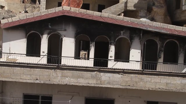 War devastation in the town of Maaloula, Syria