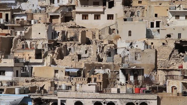 War devastation in the town of Maaloula, Syria