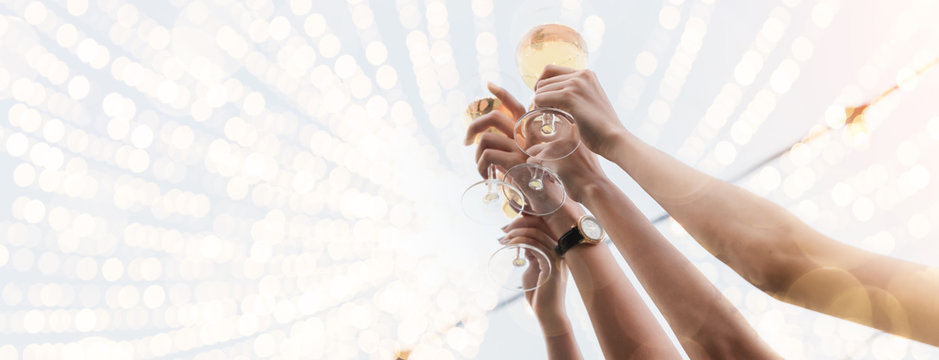 group of beautiful attractive asian friend female celebrating rooftop party together with cheerful drink dance mith rhythm party music with light flare and bokeh background