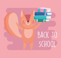 back to school education cute squirrel with stacked of books