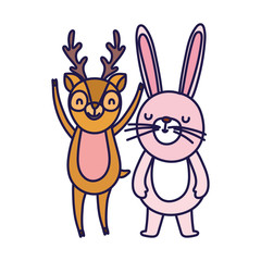 Obraz na płótnie Canvas little rabbit and deer cartoon character on white background