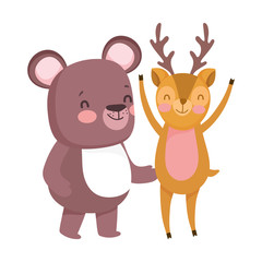 Obraz na płótnie Canvas little teddy bear and deer cartoon character on white background