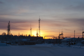 Industrial landscape on a sunset background.