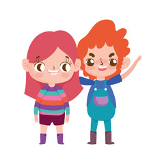 cute little boy and girl expression facial gesture cartoon