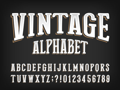 Vintage alphabet font. Handwritten letters and numbers on a dark background. Stock vector typescript for your typography design.