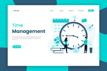 Time management landing page with character of people. Landing page template