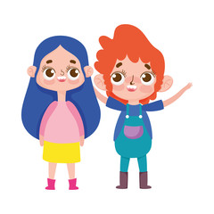 cute little boy and girl expression facial gesture cartoon