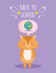 back to school education cute little fox thinking globe map