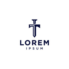 Fototapeta premium T letter with sword knife icon logo