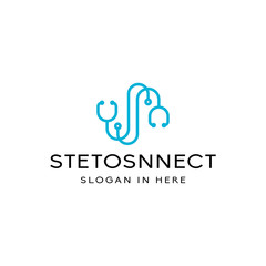stethoscope connected with line art style vector logo design illustration