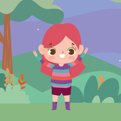 little girl expression facial nature landscape background cartoon