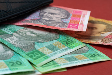 Ukrainian money hryvnia close up on carton background