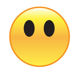 Speechless emoticon. Yellows mute emoji without mouth and with black eyes wide open. Sign of being mute, speechless, tongue tied, voiceless, silent or wordless.