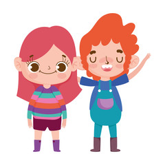 cute little boy and girl expression facial gesture cartoon