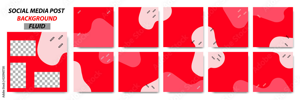 Wall mural set collection of square banner layout template background in red, pink color and memphis dot patter