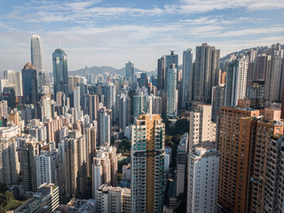 Fototapeta na wymiar Hong Kong Busy Aerial Cityscape and Skyline Concrete Jungle View