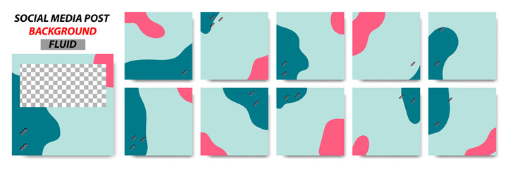 Set collection of square banner layout template background in green, pink color and memphis dot pattern